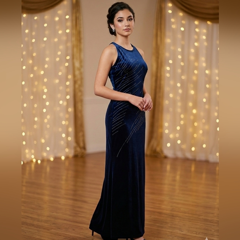 Y2k Jump Apparel  Velvet Maxi Dress Rhinestone 90's